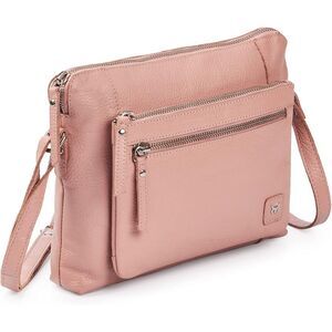Women Baby Pink Imported Leather Polyester Soft Pebbled Crossbody Shoulder Bag